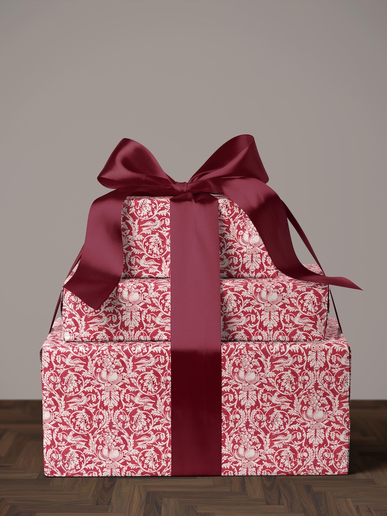 William Morris Queen Anne Wrapping Paper Vintage Christmas Gift Wrap William Morris Art Print Paper Gift Wrap Vintage Christmas Classy Red
