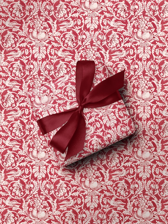 William Morris Queen Anne Wrapping Paper Vintage Christmas Gift Wrap William Morris Art Print Paper Gift Wrap Vintage Christmas Classy Red