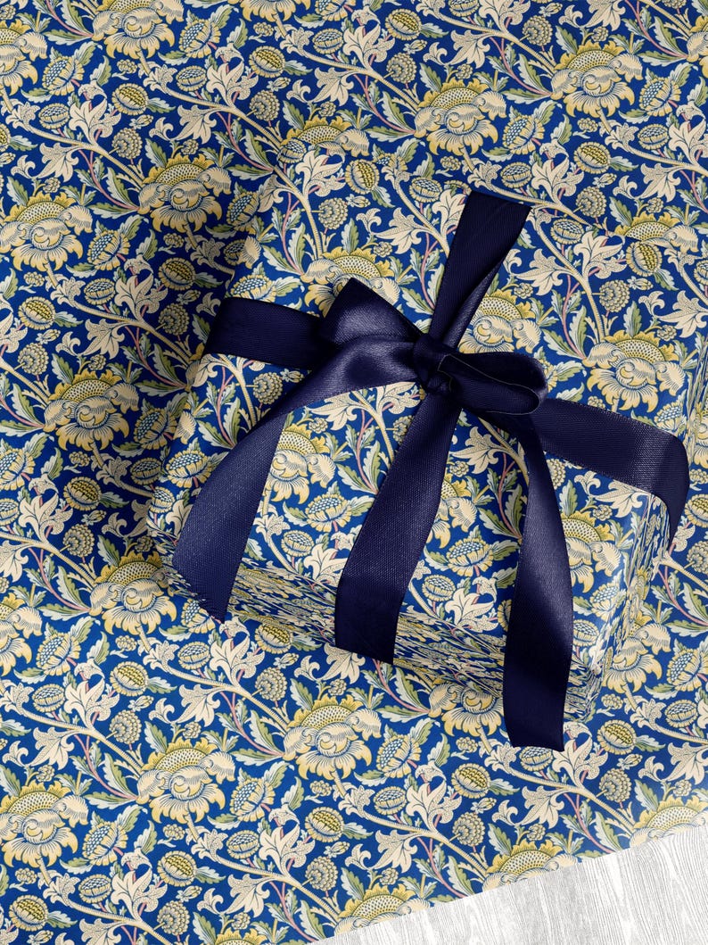 William Morris Sunflowers Wrapping Paper Navy Floral Wrapping Paper Vintage Christmas Gift Wrapping Blue Holiday Gift Wrap Vintage Hanukkah