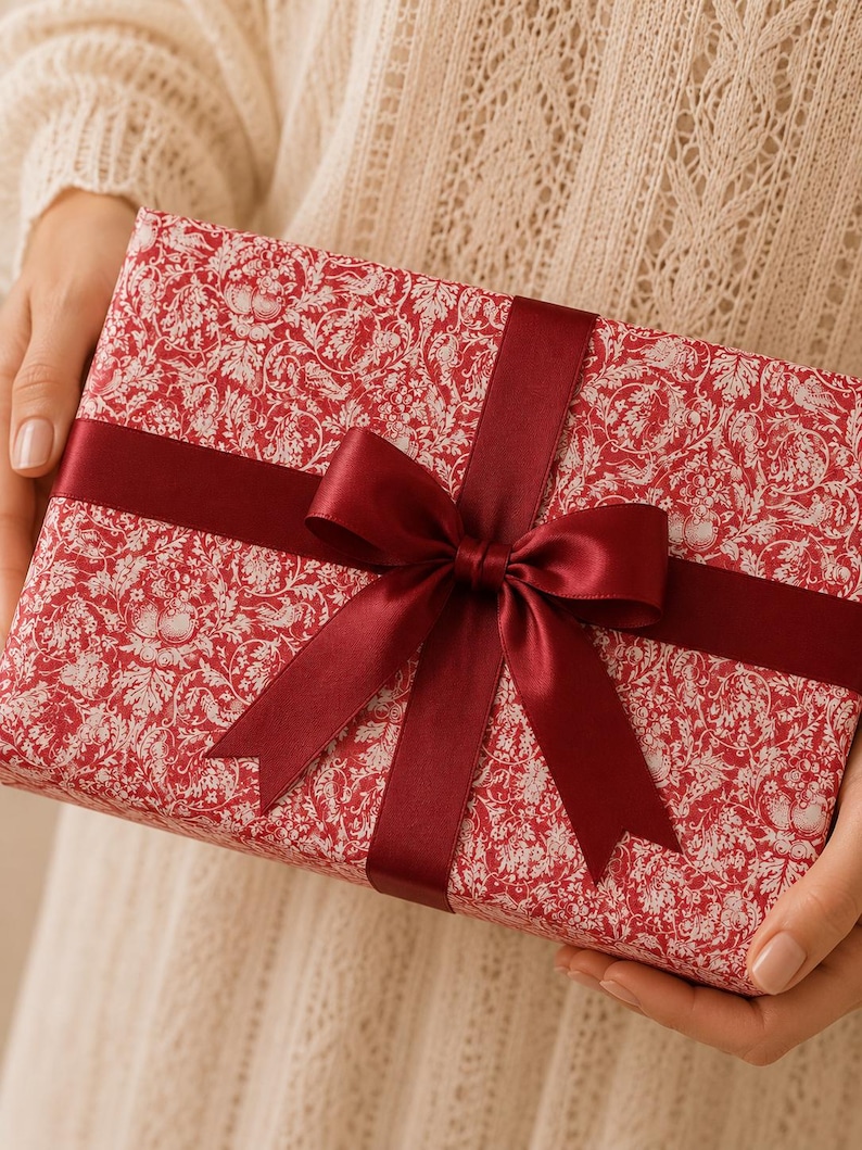 William Morris Queen Anne Wrapping Paper Vintage Christmas Gift Wrap William Morris Art Print Paper Gift Wrap Vintage Christmas Classy Red image 1