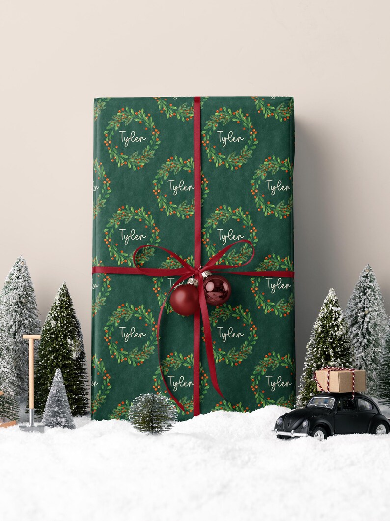 Personalized Holiday Gift Wrap Custom Name Christmas Paper