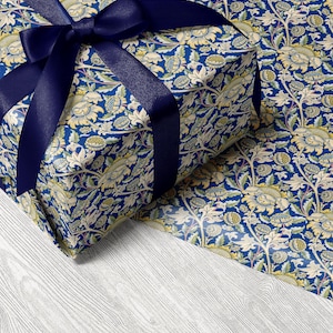 William Morris Sunflowers Wrapping Paper Navy Floral Wrapping Paper Vintage Christmas Gift Wrapping Blue Holiday Gift Wrap Vintage Hanukkah