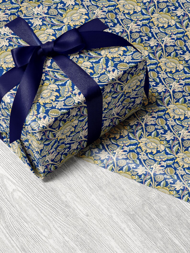 William Morris Sunflowers Wrapping Paper Navy Floral Wrapping Paper Vintage Christmas Gift Wrapping Blue Holiday Gift Wrap Vintage Hanukkah