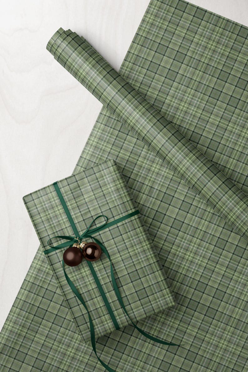 Classy green plaid Christmas wrapping paper for timeless and masculine gift wrap