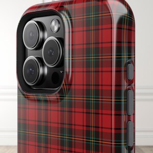 iPhone 16 Pro Max Case in Red Tartan Plaid Christmas style, festive and traditional look