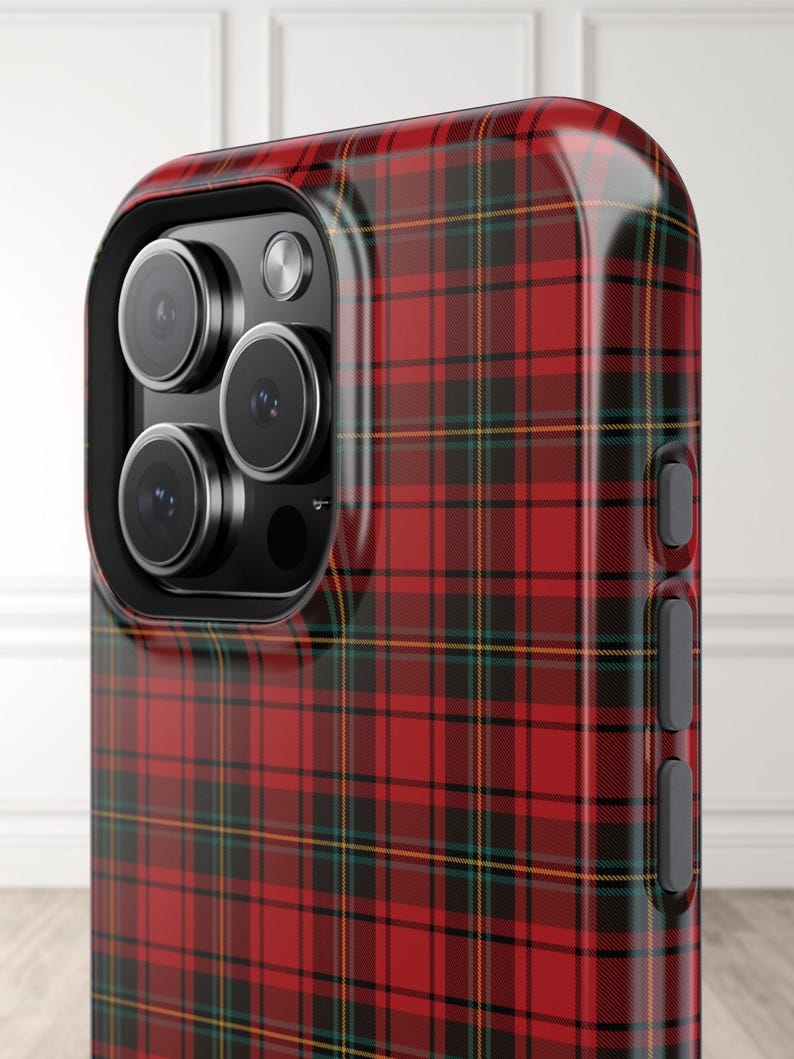 iPhone 16 Pro Max Case in Red Tartan Plaid Christmas style, festive and traditional look