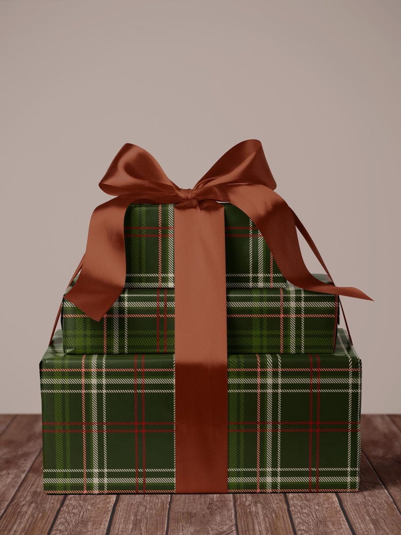 Green tartan plaid wrapping paper perfect for outdoor enthusiasts