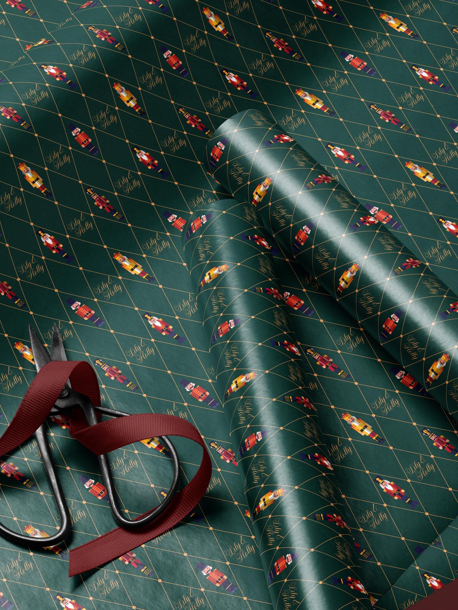 Nutcracker Wrapping Paper Green Christmas Gift Wrappig Paper Personalized Gift Wrapping Paper Nutcracker Christmas Wrapping Paper Elegant