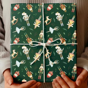Nutcracker gift wrapping paper roll with traditional Christmas theme