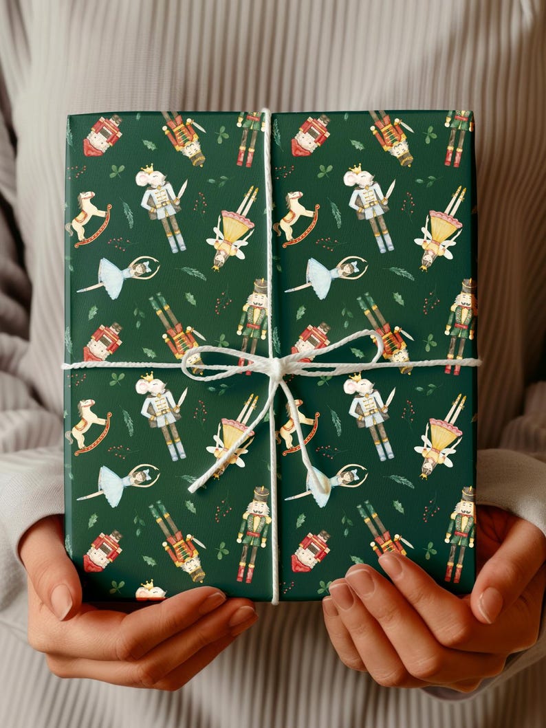 Nutcracker gift wrapping paper roll with traditional Christmas theme
