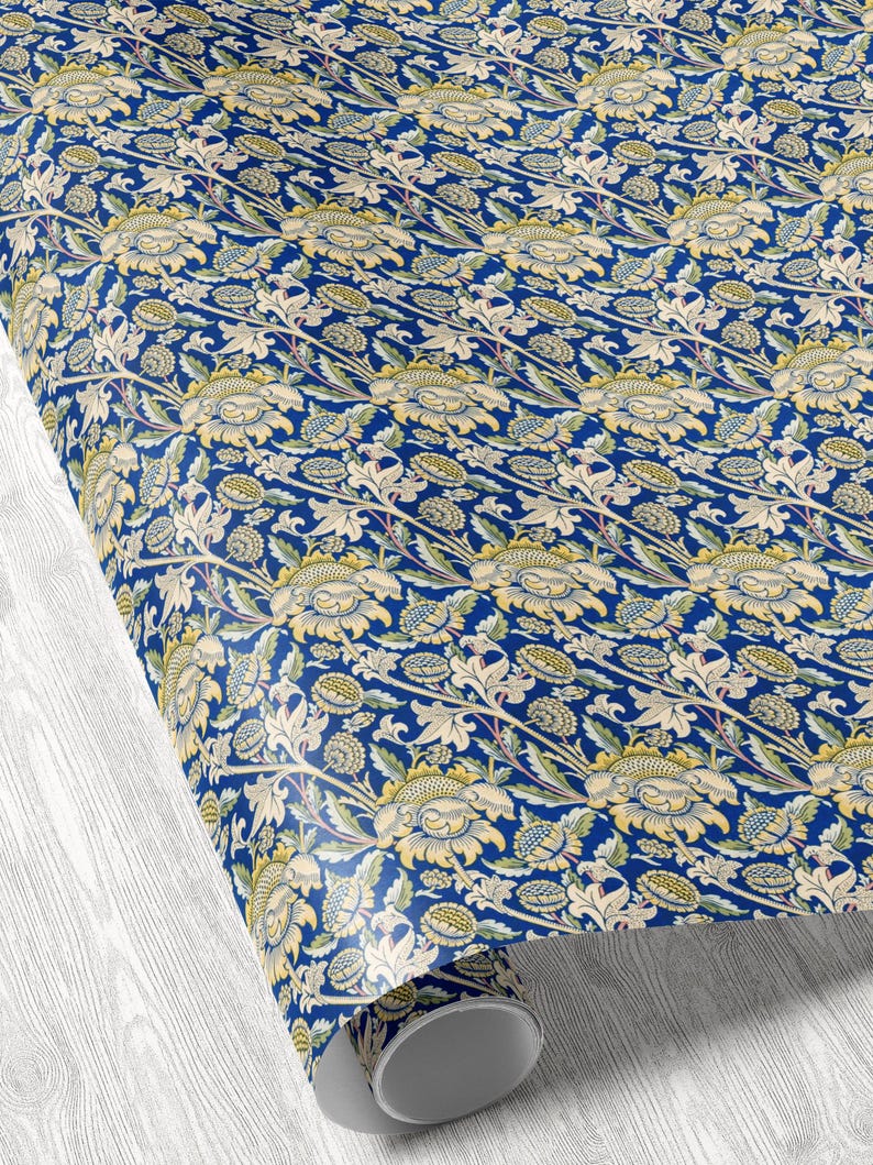 William Morris Sunflowers Wrapping Paper Navy Floral Wrapping Paper Vintage Christmas Gift Wrapping Blue Holiday Gift Wrap Vintage Hanukkah