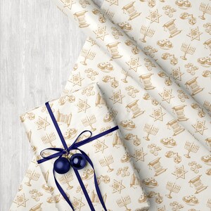 Gold Hanukkah Vintage Wrapping Paper Chanukah Decor Cream Gold Gift Wrap Hanukkah Menorah Decoration Dreidel Wrapping Chanukah Wrapping