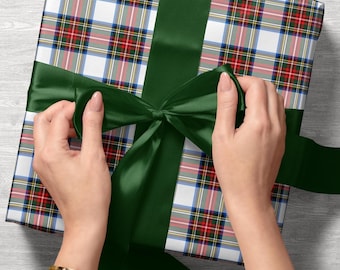 White Tartan Plaid Christmas Gift Wrapping Paper Dress Stewart Christmas Paid Gift Wrap Green White Red Tartan Plaid Wrapping Paper Holiday