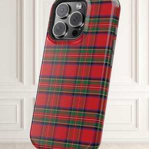 Red Plaid Christmas Case with preppy tartan pattern, Royal Steward design for iPhone