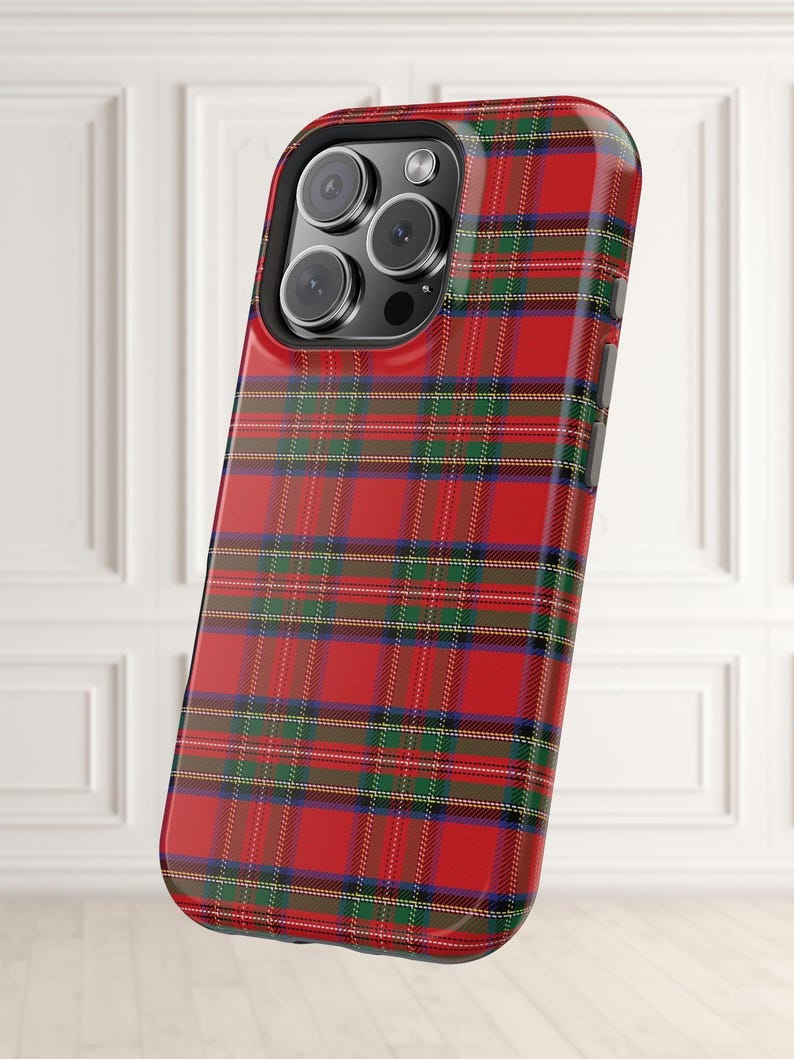 Red Plaid Christmas Case with preppy tartan pattern, Royal Steward design for iPhone