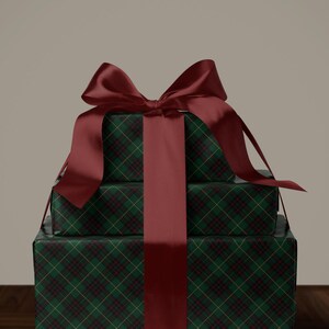 Christmas Traditional Gift Wrap Classy Dark Green. Traditional gift wrap in green tartan plaid, perfect for a timeless and cozy Christmas presentation.