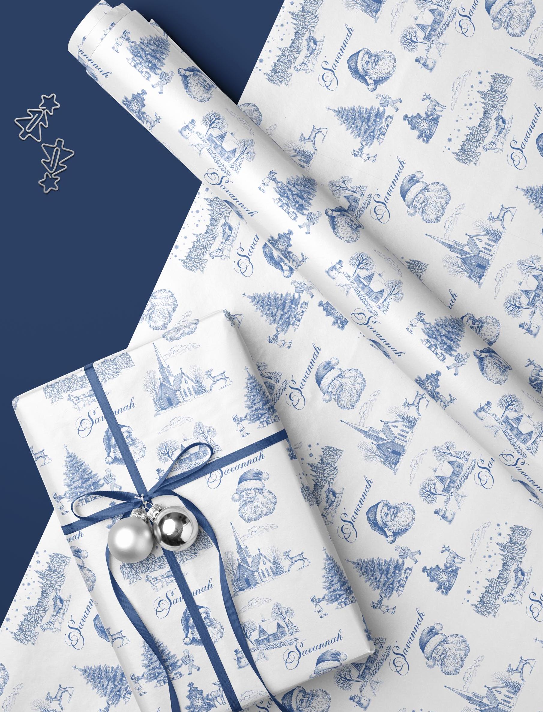 Christmas Wrapping Paper Toile Blue French Cristmas Wrapping Paper Vintage Chinoiserie Gift Wrapping Paper Rustic Christmas Farmhouse Old