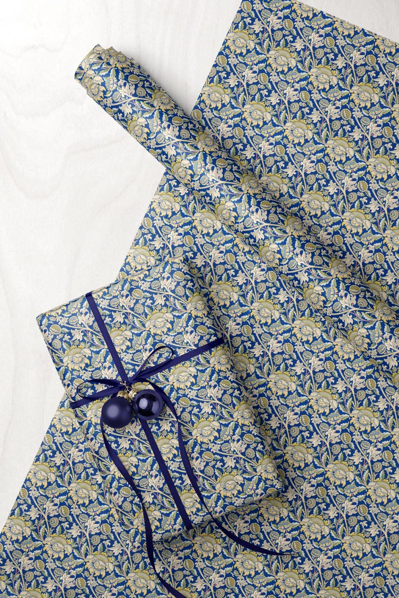 William Morris Sunflowers Wrapping Paper Navy Floral Wrapping Paper Vintage Christmas Gift Wrapping Blue Holiday Gift Wrap Vintage Hanukkah