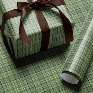 Green tartan plaid gift wrap perfect for cozy, traditional holiday packages