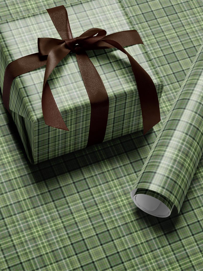 Green tartan plaid gift wrap perfect for cozy, traditional holiday packages