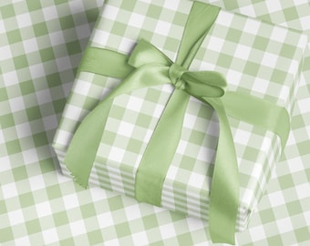 Green Gingham Wrappig Paper Sage Green Christmas Decor Vintage Wrapping Paper Green Baby Shower Wrapping Paper Preppy Green Gift Wrapping