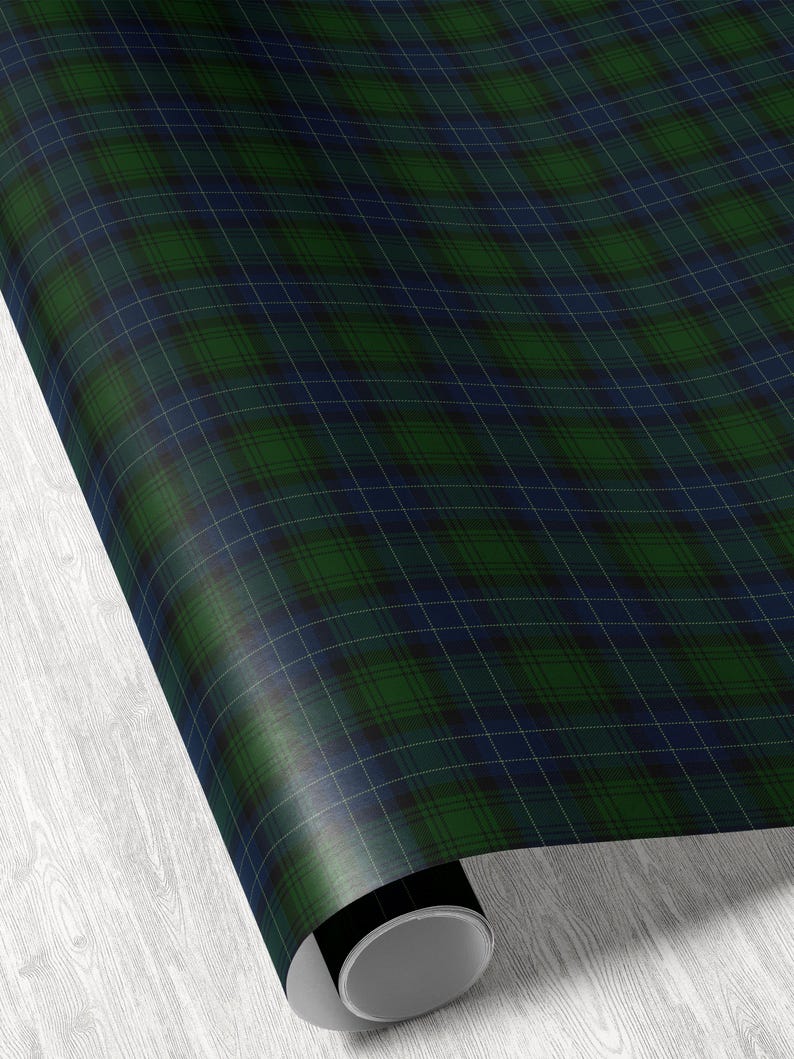 Green navy plaid holiday gift wrap with classic tartan Christmas wrapping design