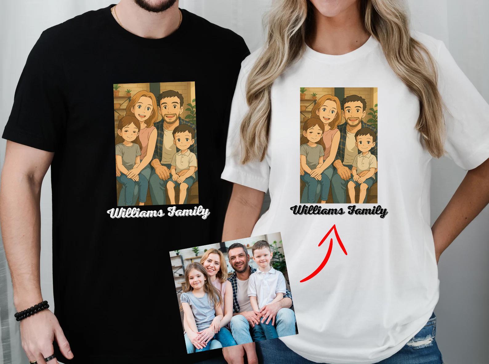 Custom Photo Shirt Custom Anime Photo Shirt Family Photo Tshirt Anime Lovers Gift, Personalized Portrait Shirt Anime Lover Shirt Anime Style