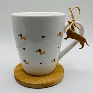 handbemalte Tasse mit Dackelmotiv, 4 Variationen, spülmaschinenfest, 340ml, Kaffeetasse, Kaffeebecher, Teetasse, Geschenkidee, Geburtstag