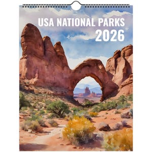 2026 US National Parks Vertical Watercolor Aquarelle Wall Calendar for USA & Canada orders - Sizes: 8.5x11" + 11x16.5") 12-month gift