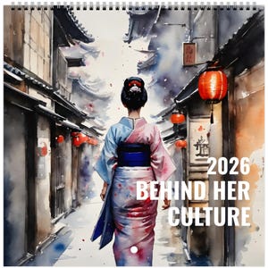 Calendrier mural aquarelle 2026 Behind her Culture (pour les commandes aux États-Unis et au Canada - 8,5 x 8,5 po.) - Calendrier culturel 12 mois