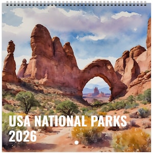 US National Parks 2026 Aquarelle Wall Calendar  (for orders in USA and Canada - 8.5" x 8.5) - 12-Month Calendar to Gift or Inspiration