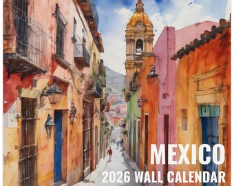 Calendario de pared de acuarela de México 2026 (para pedidos en EE. UU. y Canadá: 8,5 x 8,5 pulgadas) Calendario de 12 meses inspirado en la naturaleza y el arte.