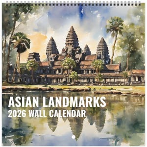 2026 Asian Landmarks Watercolor Wall Calendar (for orders in USA and Canada - 8.5&quot; x 8.5) - 12-Month Culture Art Aquarelle Calendar