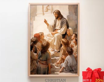 Gesù insegna al bambino / STAMPA DIGITALE! / Ritratto di Gesù / Dipinto di Gesù / Stampa di Gesù / Arte di Gesù / Arte murale di Gesù / Acquerello di Gesù