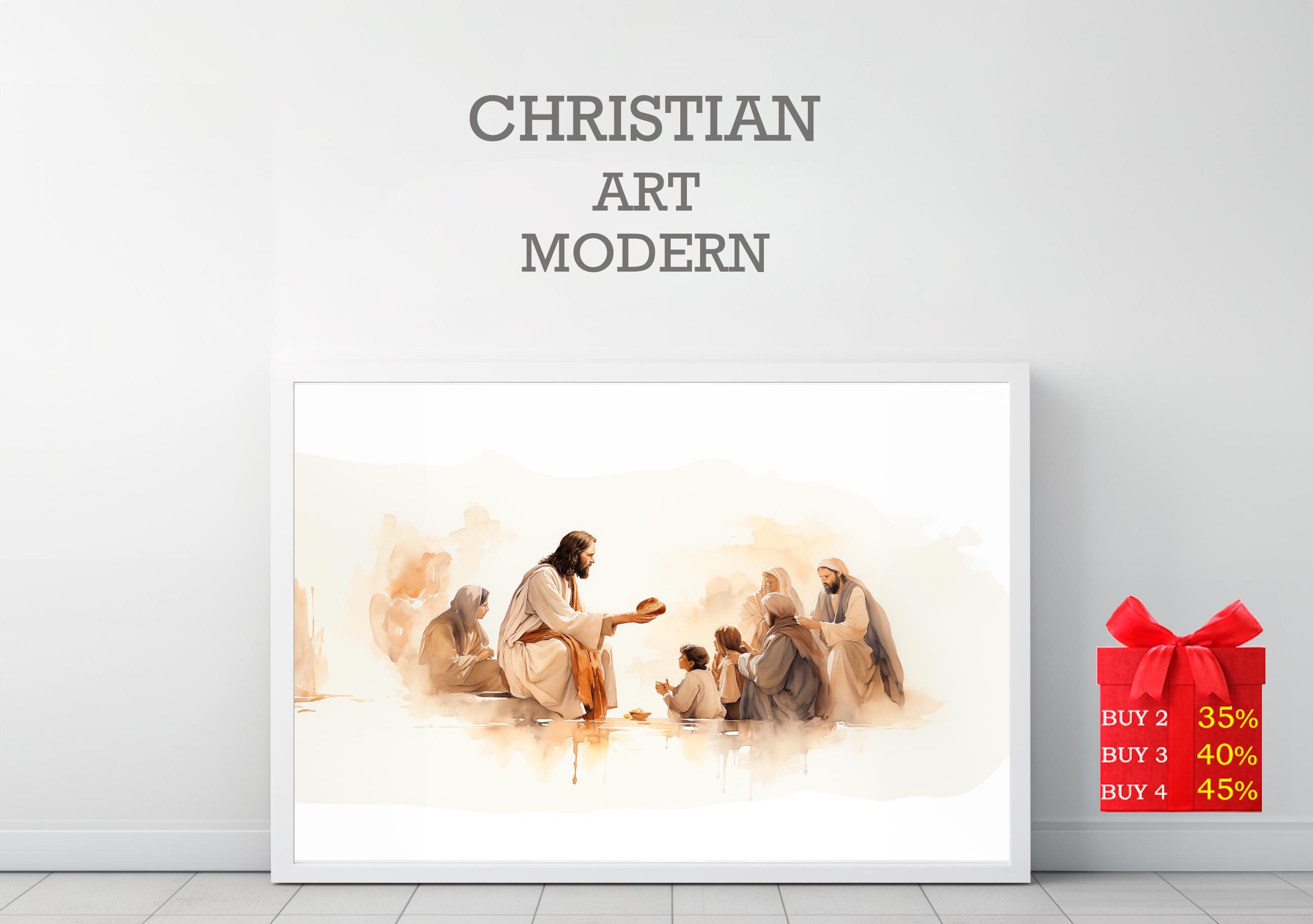 Jesus Feeds 5000 Print: Bible Story Christian Wall Art (digital ...