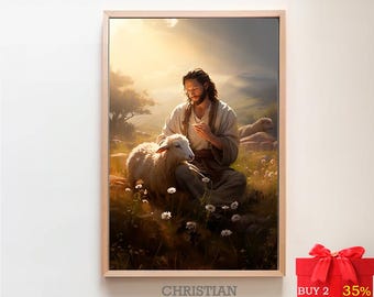 Jesus and Lost Sheep Print: Christian Bible Art (Digital Download)