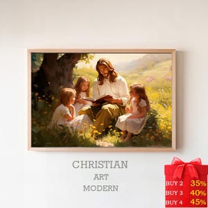 Jezus onderwijst kind | DIGITALE AFDRUK! | Jezusportret | Jezus schilderij | Jezus-afdruk | Jezuskunst | Jezus kunst aan de muur | Jezus-aquarel
