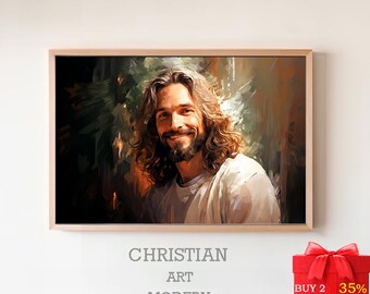 Jesus Laughing | Smiling Christ | DIGITAL PRINT! | Jesus Smiling | Picture of Jesus | Jesus Watercolor | Jesus Art Print | LDS Art