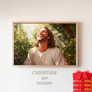 Jesus Laughing | Smiling Christ | DIGITAL PRINT! | Jesus Smiling | Picture of Jesus | Jesus Watercolor | Jesus Art Print | LDS Art