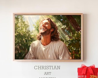 Jesus Laughing | Smiling Christ | DIGITAL PRINT! | Jesus Smiling | Picture of Jesus | Jesus Watercolor | Jesus Art Print | LDS Art