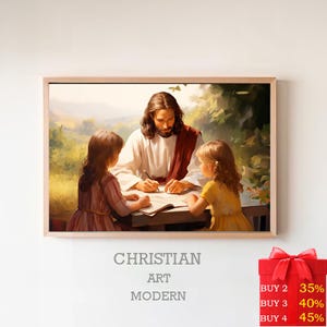 Jezus onderwijst kind | DIGITALE AFDRUK! | Jezusportret | Jezus schilderij | Jezus-afdruk | Jezuskunst | Jezus kunst aan de muur | Jezus-aquarel
