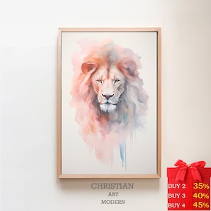 Lion And Jesus Canvas Art, Lion Of Judah, Church Decor, God Wall Art Home Decor, Gift For Christians, Jesus Painting, Christ Art