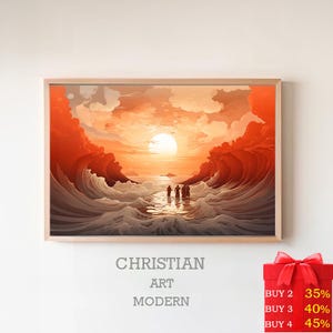 Moses Parting the Red Sea DIGITAL DOWNLOAD, Christian Bible Art, Crossing the Red Sea Modern Art, Jesus print