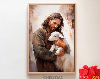 The Good Shepherd | DIGITAL PRINT | Jesus Holding the Lost Lamb | The Journey Home | Jesus Holding Lamb Wall Art | Lamb Of God Jesus Sheep