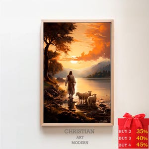 De goede herder | DIGITALE PRINT | Jezus houdt het verloren lam vast | De reis naar huis | Jezus houdt lam vast | Lam van God Jezus Schaap