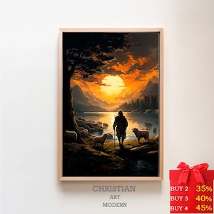 De goede herder | DIGITALE PRINT | Jezus houdt het verloren lam vast | De reis naar huis | Jezus houdt lam vast | Lam van God Jezus Schaap