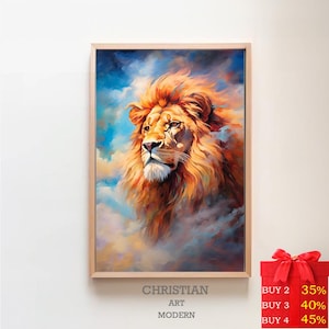 Lion And Jesus Canvas Art, Lion Of Judah, Church Decor, God Wall Art Home Decor, Gift For Christians, Jesus Painting, Christ Art