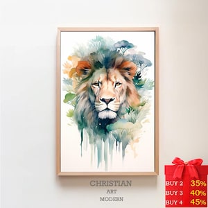 Lion And Jesus Canvas Art, Lion Of Judah, Church Decor, God Wall Art Home Decor, Gift For Christians, Jesus Painting, Christ Art