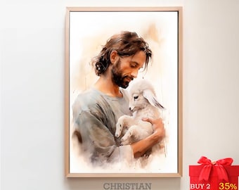 Jesus Holding Lamb Canvas Print: Christian Home Decor (Digital Download)
