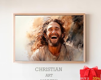 Jesus Laughing | Smiling Christ | DIGITAL PRINT! | Jesus Smiling | Picture of Jesus | Jesus Watercolor | Jesus Art Print | LDS Art